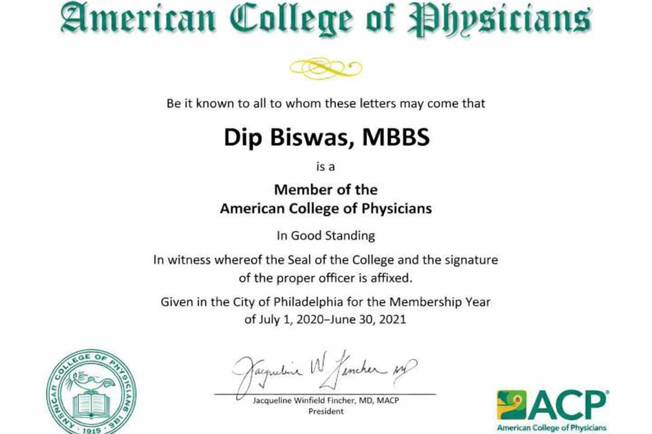 Member of American College of Physicians — American College of Physicians